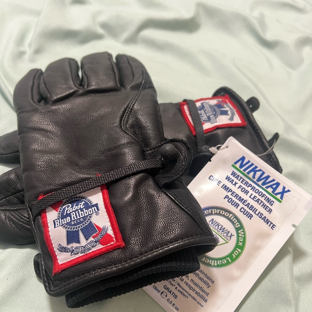 Pabst Blue Ribbon Black Leather Gloves